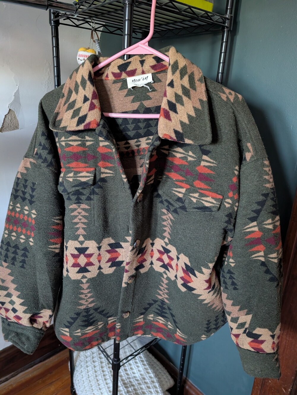 Olive Aztec Button-Up Jacket